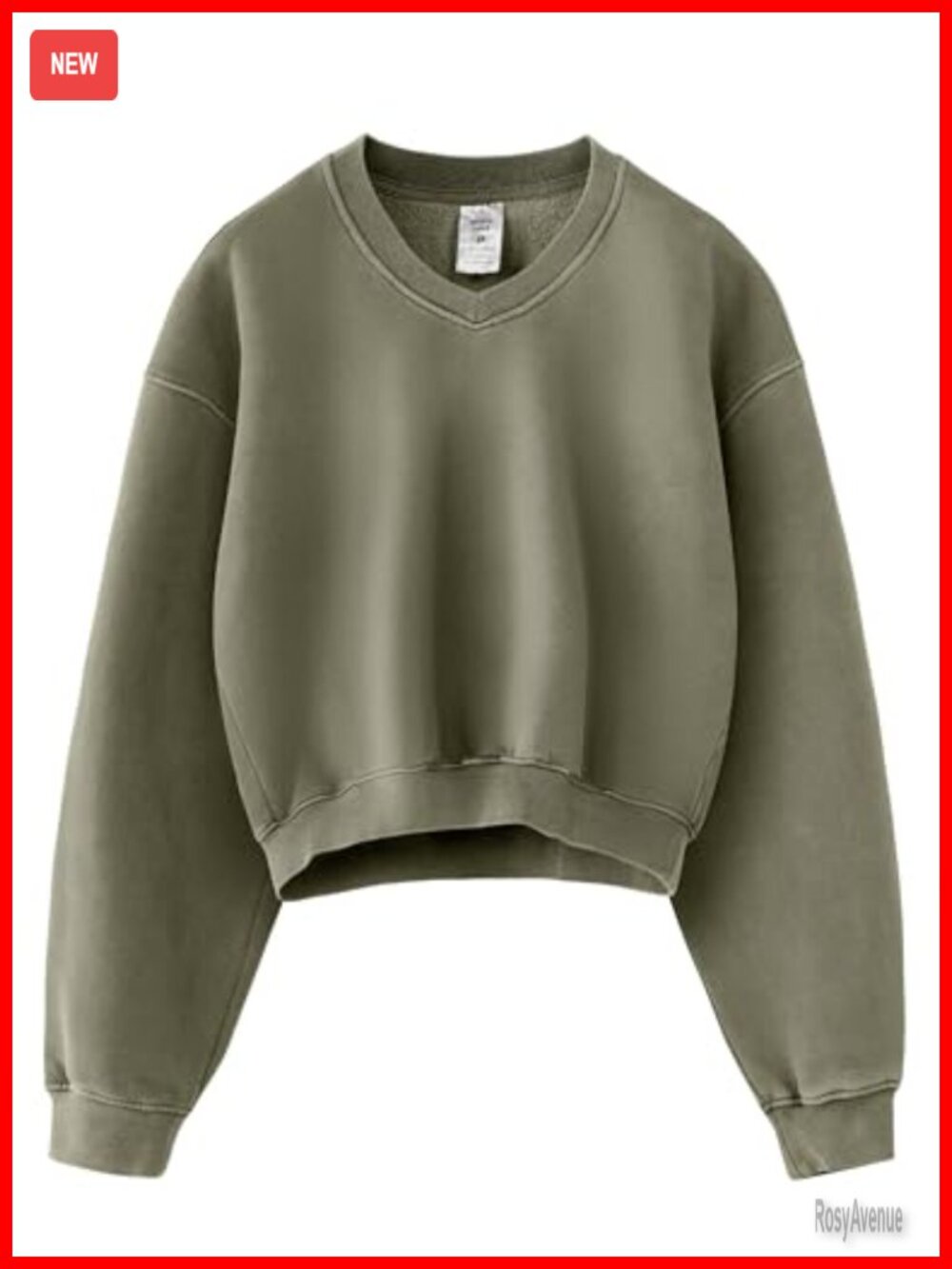 Women's Cropped V-Neck Sweatshirt Fleece Lined Relaxed Fit Pullover